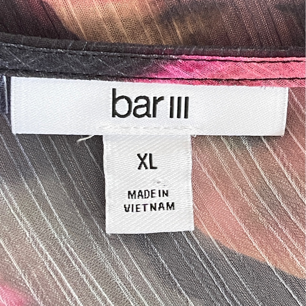 Bar III Black Blouse with Pink Floral Tie-Front - Picture 4 of 5